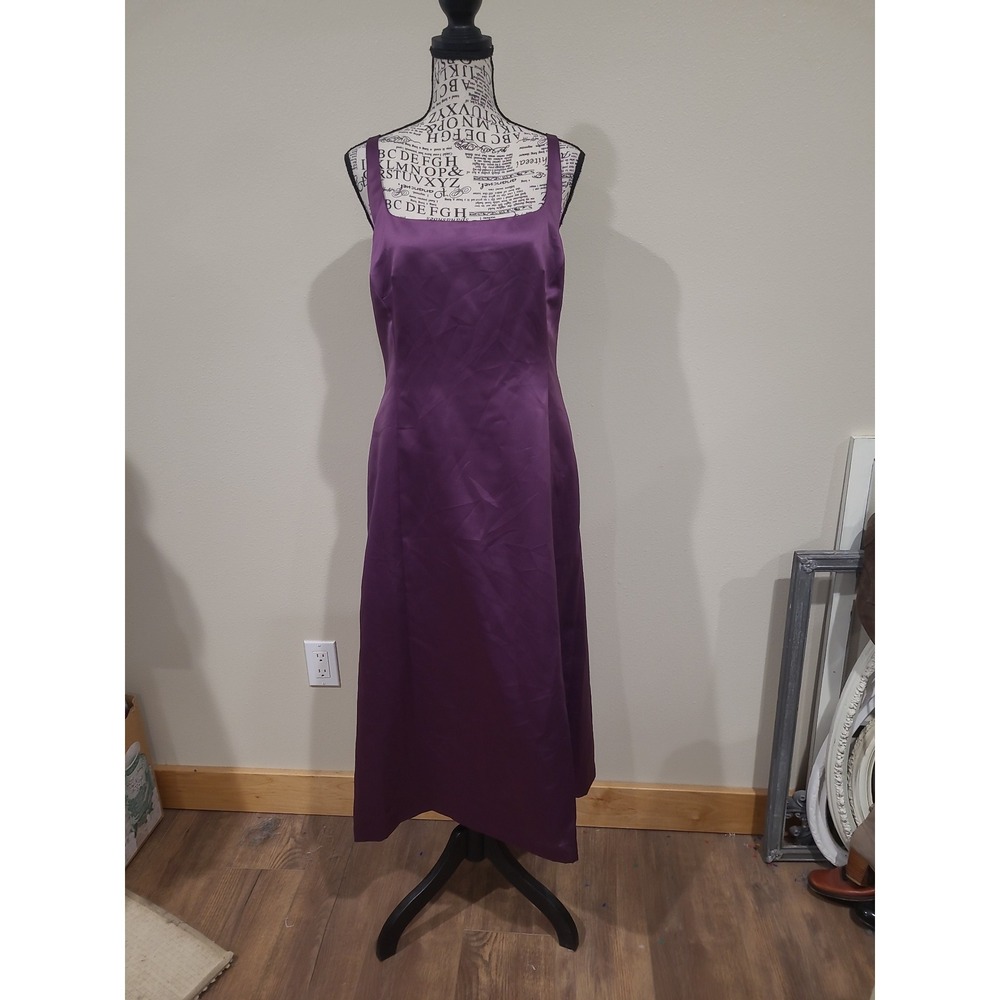 Nicole Miller Elegant Purple Midi Dress Criss Cross back straps Women Sz 14